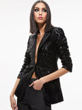 BREANN SEQUIN FITTED BLAZER - BLACK