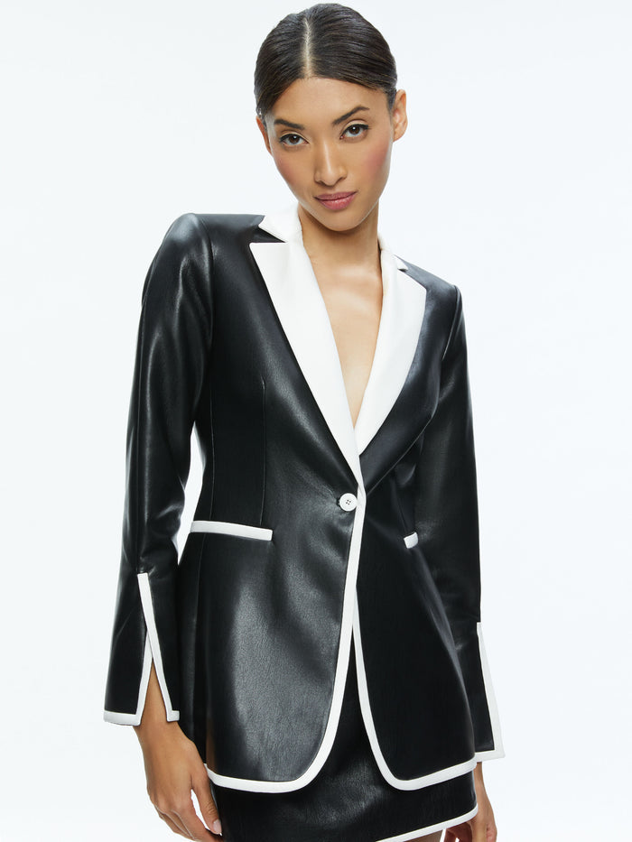 BREANN VEGAN BLAZER - BLACK/OFF WHITE
