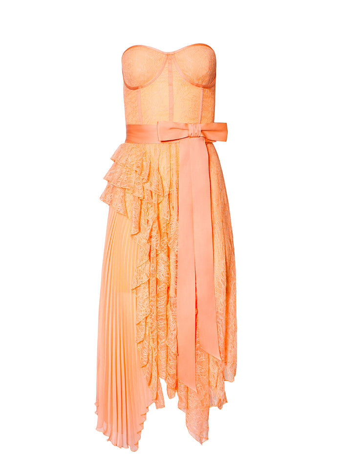 BREE RUFFLE PLEATED MIDI DRESS - LIGHT PEACH