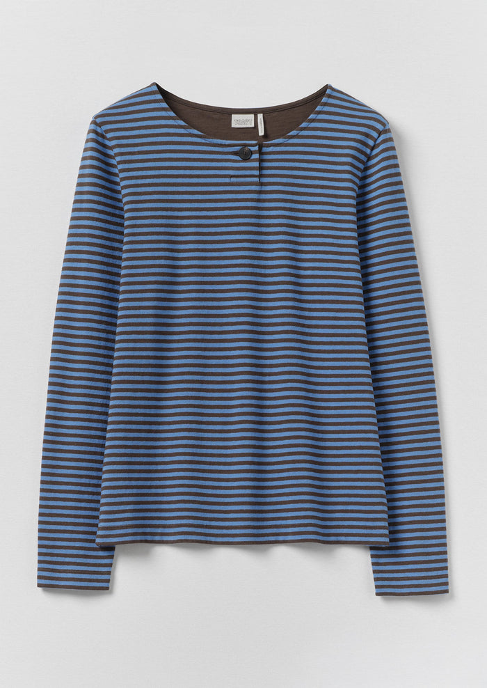Breezy Stripe Jersey Tee | Azure Blue/Tawny Brown