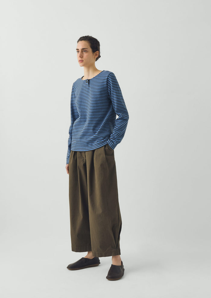 Breezy Stripe Jersey Tee | Azure Blue/Tawny Brown
