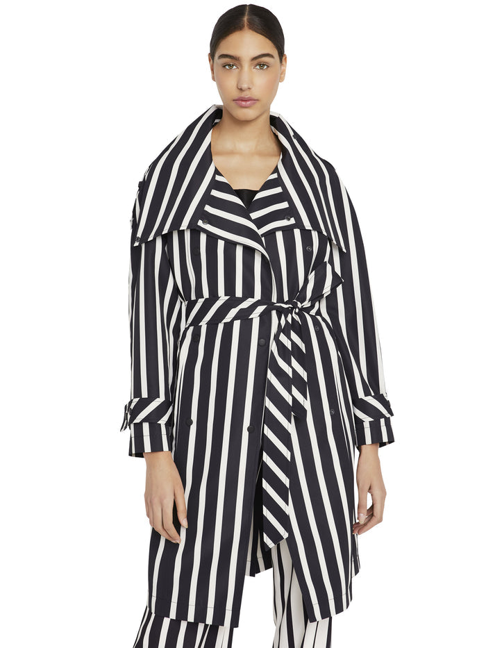 BRENTON BELTED TRENCH COAT - MOONDUST STRIPE BLACK