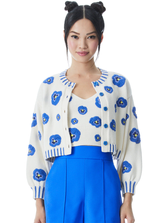 BRIGID EMBROIDERED CROPPED CARDIGAN - SOFT WHITE