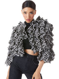 BRITTON RUFFLED CROPPED 3/4 SLEEVE JACKET - BLACK/OFF WHITE