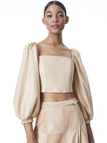 BRONTE VEGAN LEATHER BUSTIER TOP - ALMOND