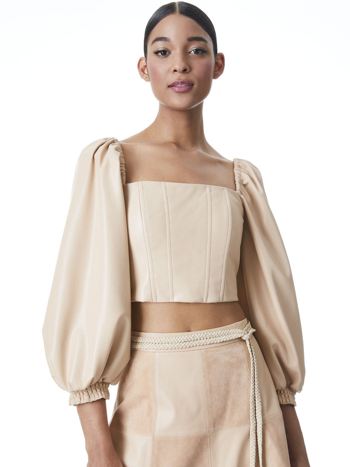 BRONTE VEGAN LEATHER BUSTIER TOP - ALMOND