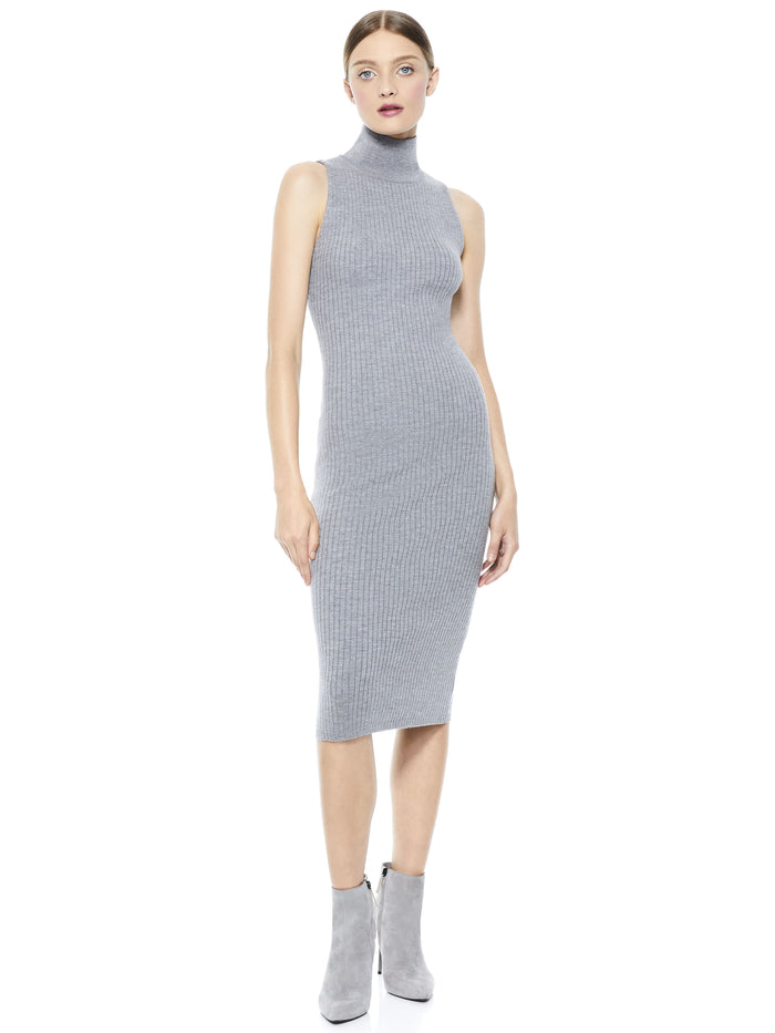 BROOKLYNNE TURTLENECK MIDI DRESS - MED HEATHER GREY