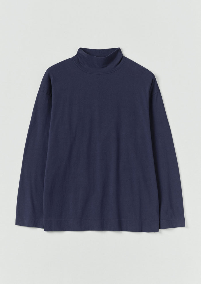 Brushed Cotton High Neck Lounge Top | Ink Blue