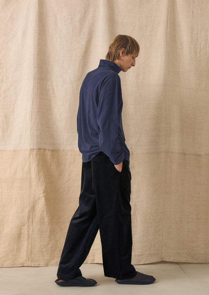 Brushed Cotton High Neck Lounge Top | Ink Blue