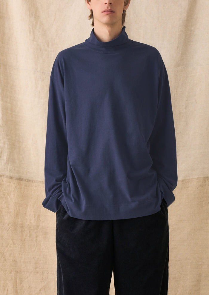 Brushed Cotton High Neck Lounge Top | Ink Blue