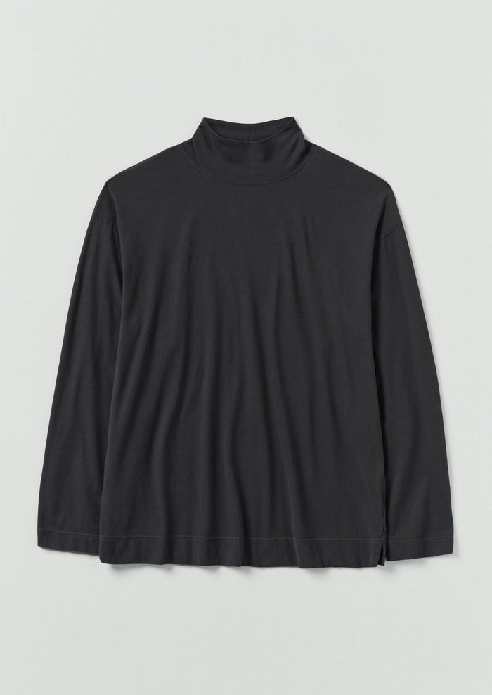 Brushed Cotton High Neck Lounge Top | Soft Charcoal