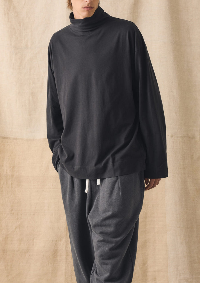 Brushed Cotton High Neck Lounge Top | Soft Charcoal