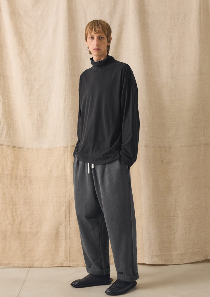Brushed Cotton High Neck Lounge Top | Soft Charcoal