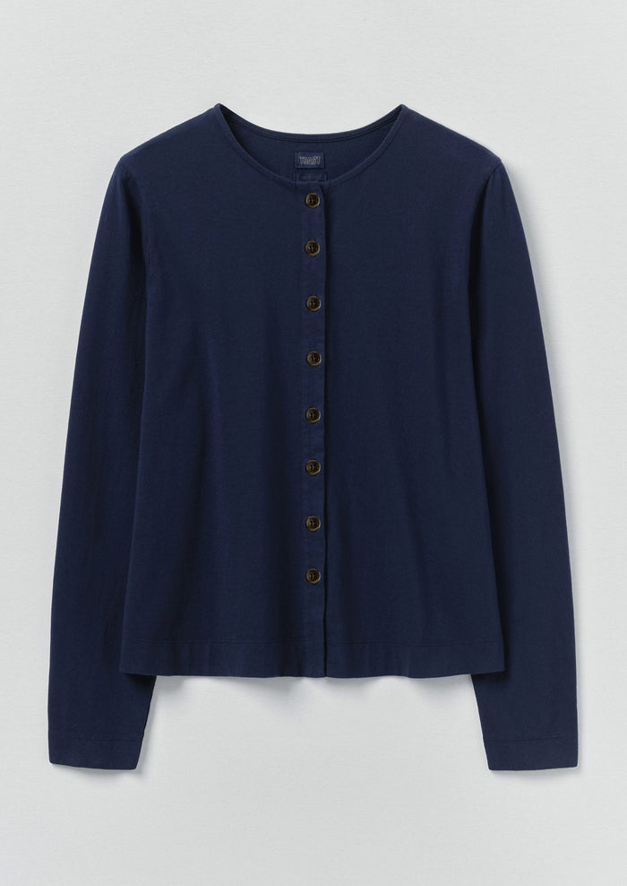 Button Through Cotton Jersey Tee | Indigo Blue