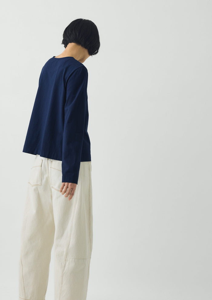 Button Through Cotton Jersey Tee | Indigo Blue