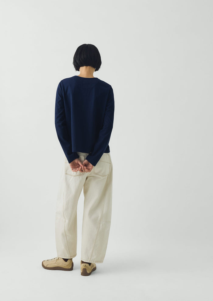Button Through Cotton Jersey Tee | Indigo Blue
