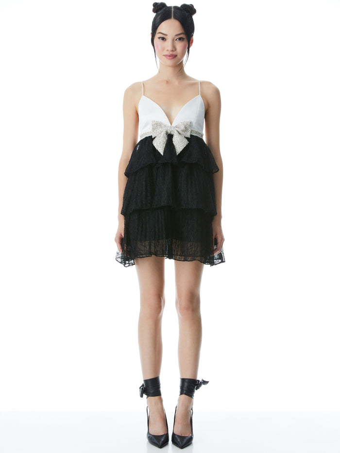 CAIRO EMBELLISHED BOW MINI DRESS - BLACK