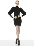 CALEB PUFF SLEEVE MINI SWEATER DRESS - BLACK