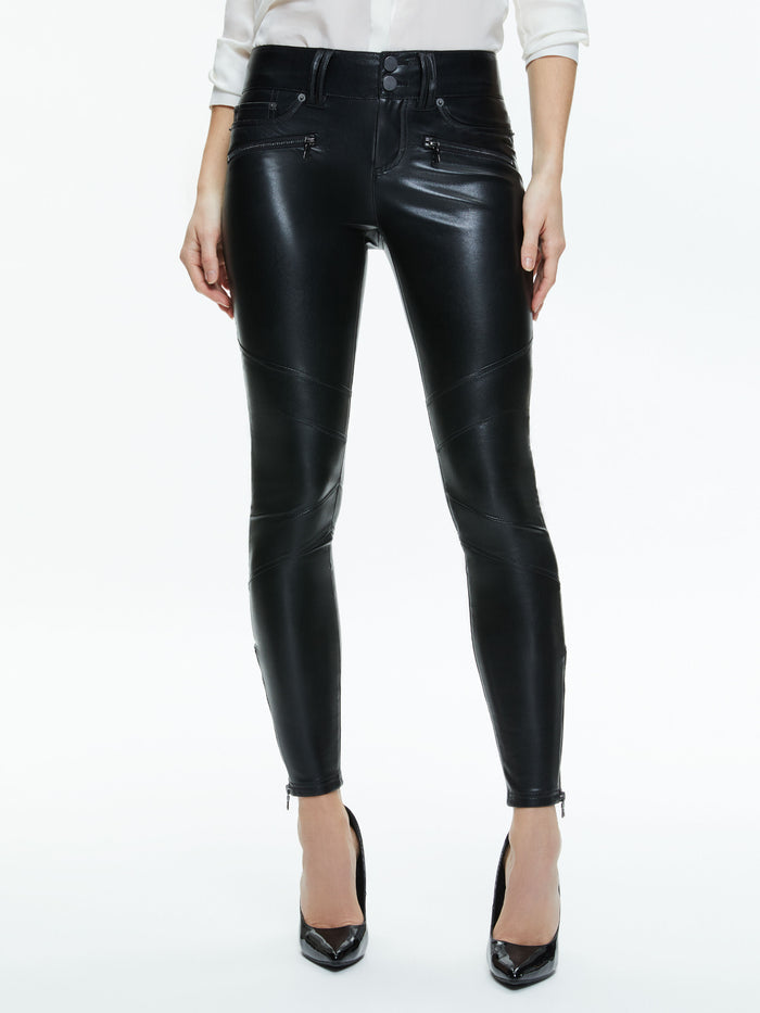 CAMMY VEGAN LEATHER ULTRA LOW RISE MOTO PANT - BLACK