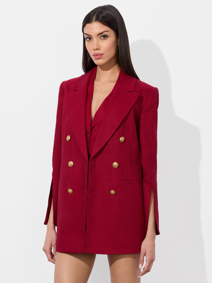 CAMPBELL LINEN BLAZER - DARK CHERRY