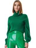CARLYNN RIBBED CROPPED TURTLENECK - EMERALD