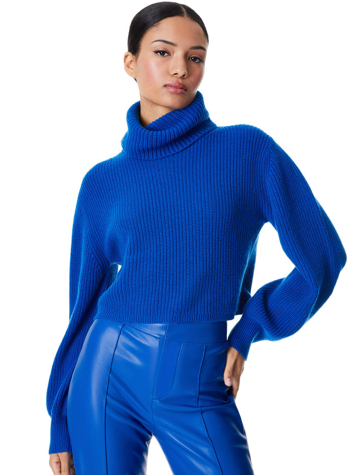 CARLYNN RIBBED CROPPED TURTLENECK - ROYALTY
