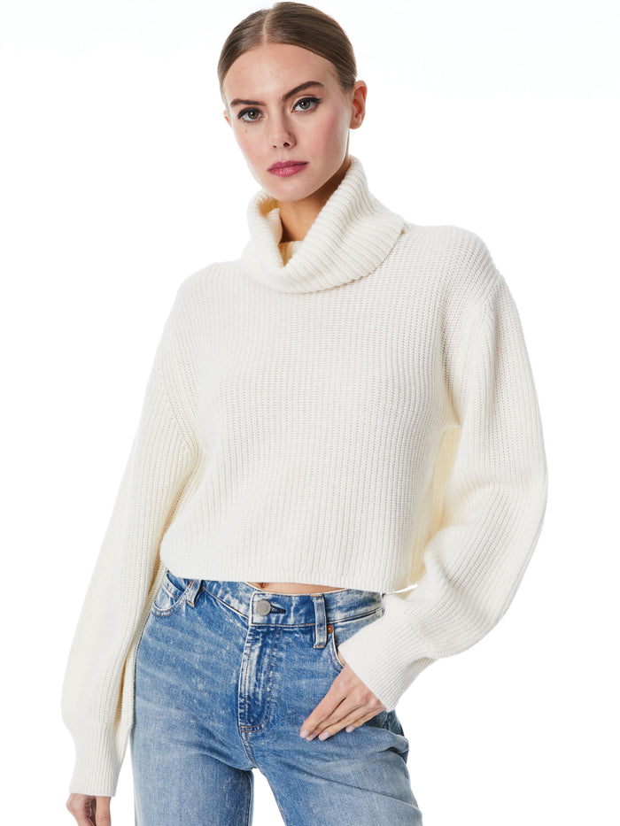 CARLYNN RIBBED CROPPED TURTLENECK - SOFT WHITE