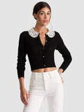 CARSON COLLARED CARDIGAN - BLACK/SOFT WHITE