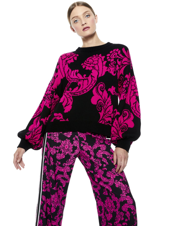 CARWEN BLOUSON SLEEVE PULLOVER - BLACK/WILD PINK COMBO