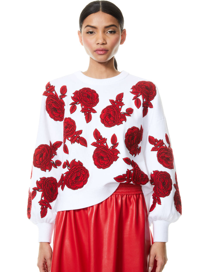 CARWEN EMBROIDERED PULLOVER - SOFT WHITE/BRIGHT POPPY