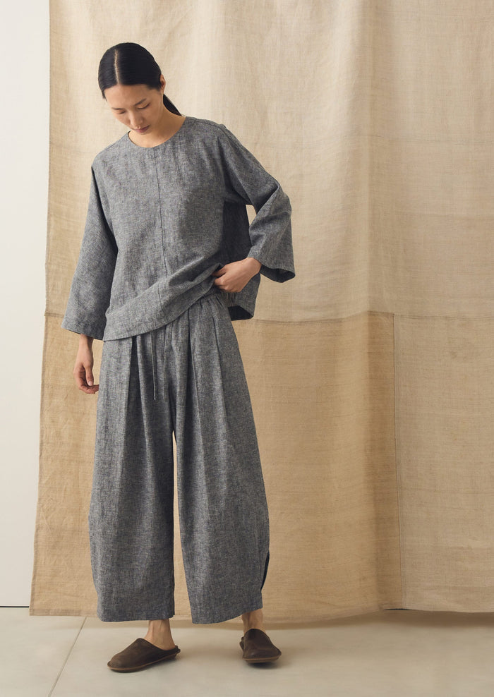 Carys Drawcord Linen Cotton Wide Leg Pants | Soft Charcoal