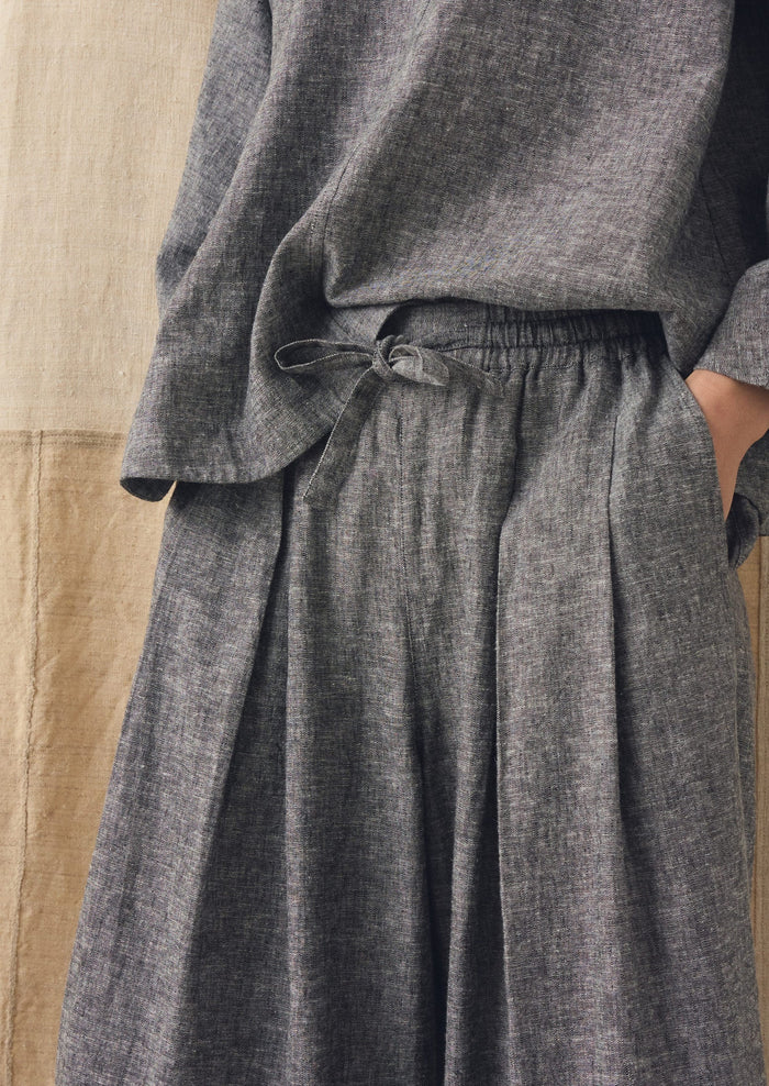 Carys Drawcord Linen Cotton Wide Leg Pants | Soft Charcoal