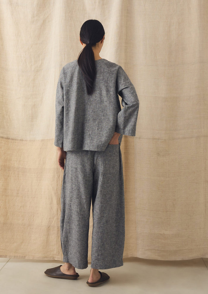 Carys Drawcord Linen Cotton Wide Leg Pants | Soft Charcoal