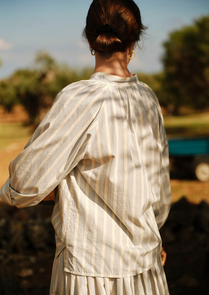 Catrin Cotton Striped Shirt | Ecru/Blue