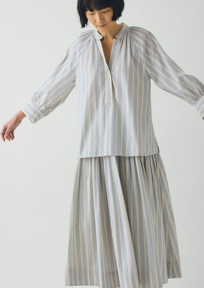 Catrin Cotton Striped Shirt | Ecru/Blue