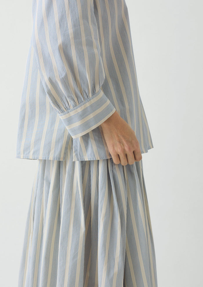Catrin Cotton Striped Shirt | Ecru/Blue