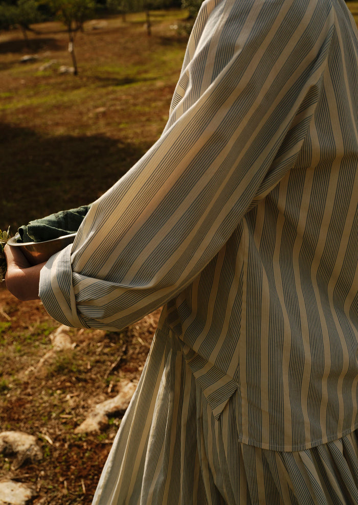 Catrin Cotton Striped Shirt | Ecru/Blue