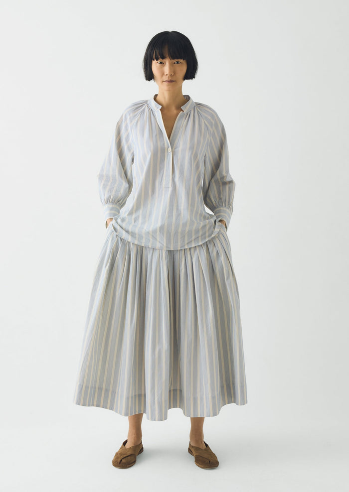 Catrin Cotton Striped Shirt | Ecru/Blue