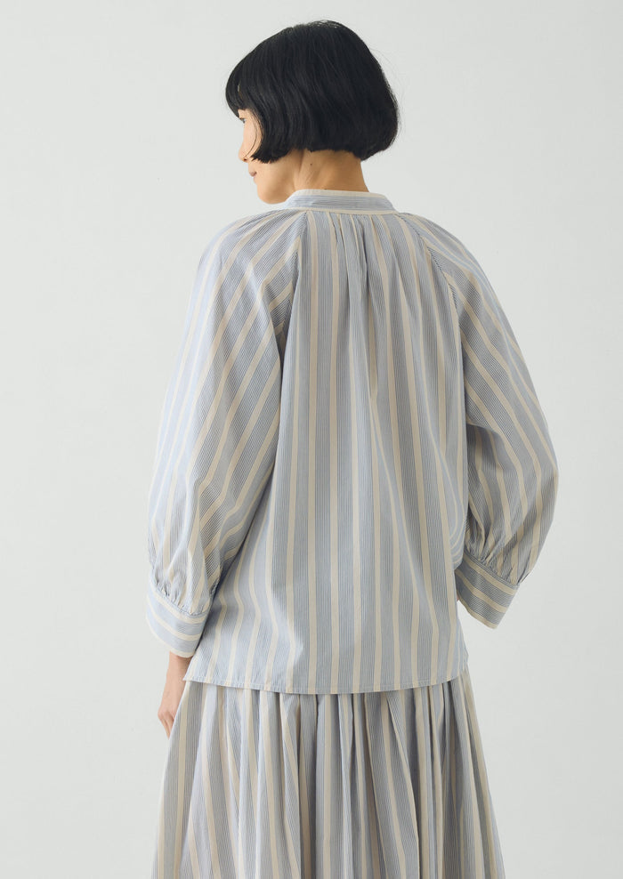 Catrin Cotton Striped Shirt | Ecru/Blue