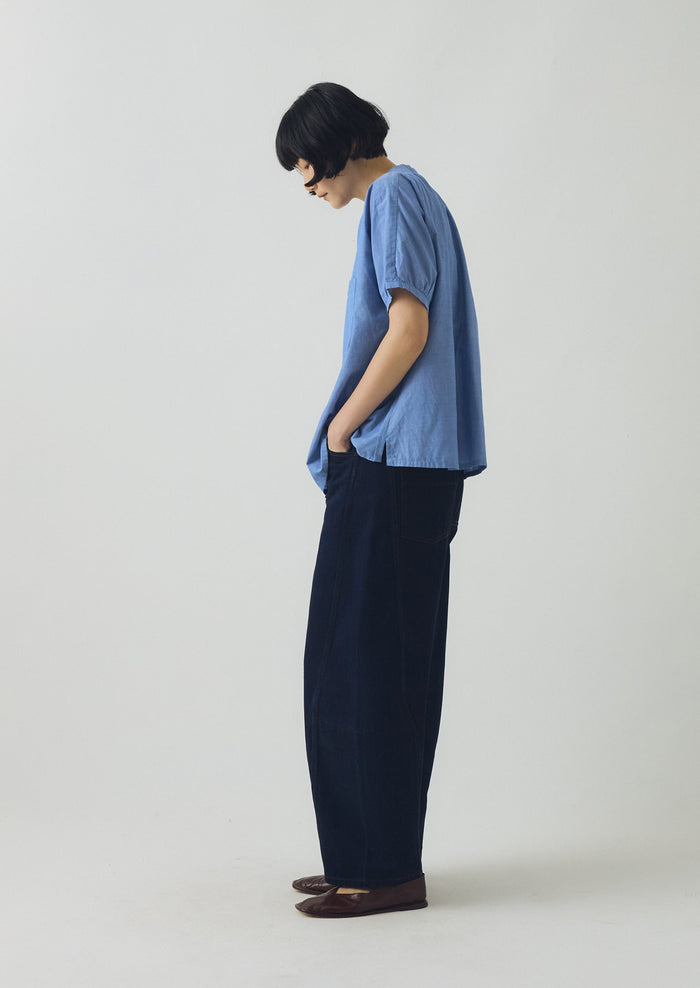 Cecily Gathered Cotton Shirt | Light Blue