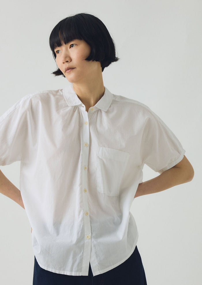 Cecily Gathered Cotton Shirt | White