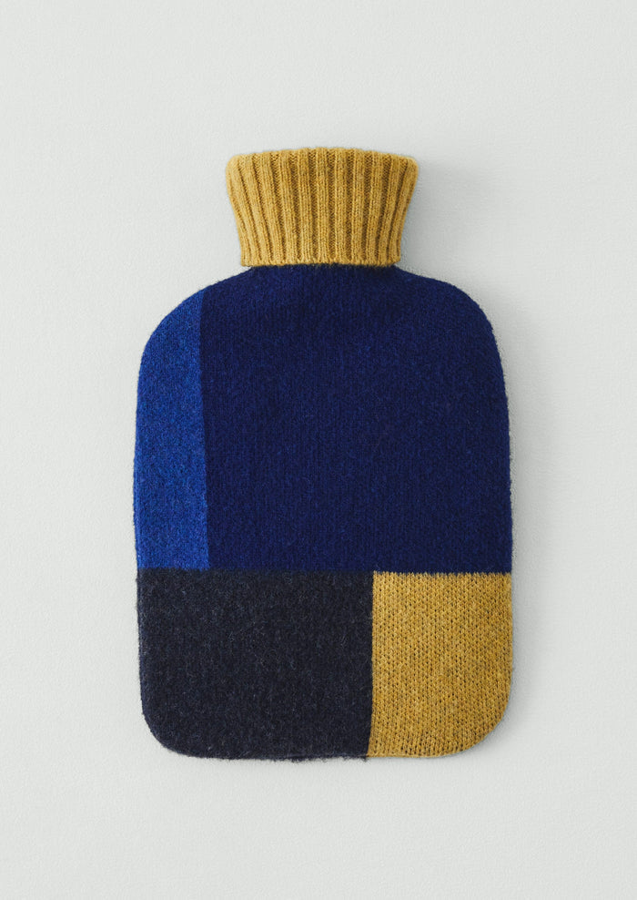 Celeste Wool Hot Water Bottle Cover | Indigo Blue/Chartreuse