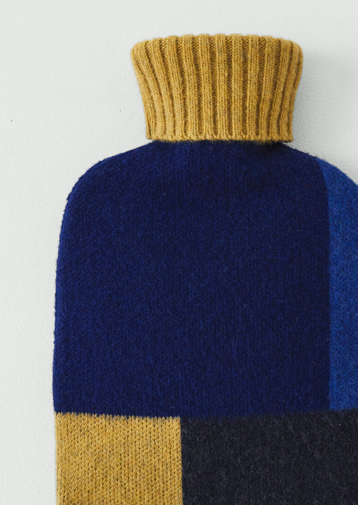 Celeste Wool Hot Water Bottle Cover | Indigo Blue/Chartreuse