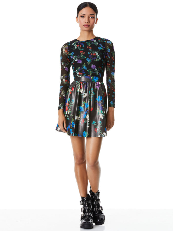 CHARA VEGAN MINI DRESS - BEAUTIFUL BLOOMS MD BLACK