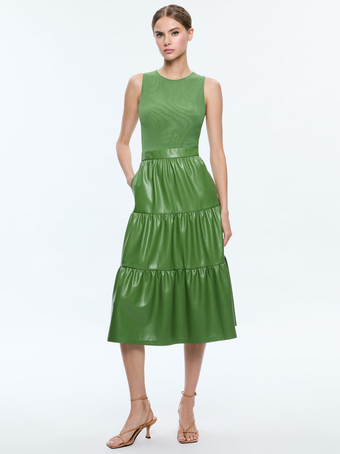 CHARA VGN SLVLSS TIERED MIDI DRESS - AVOCADO