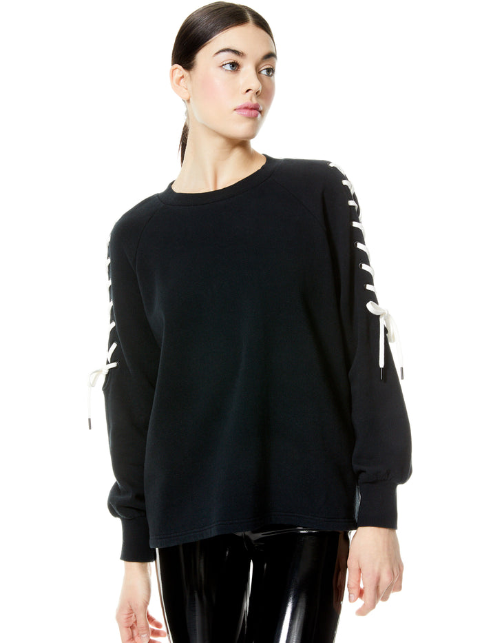 CHARLOTTE LACE SLEEVE SWEATSHIRT - BLACK/WHITE