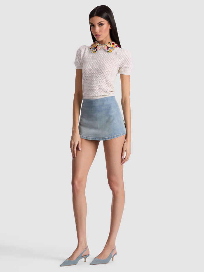 CHASE PUFF SLEEVE SWEATER - SOFT WHITE/MULTI