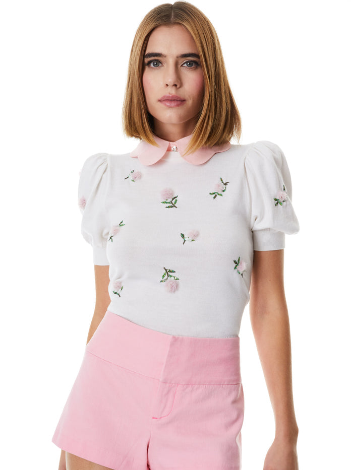 CHASE PUFF SLEEVE SWEATER - SOFT WHITE/PETAL