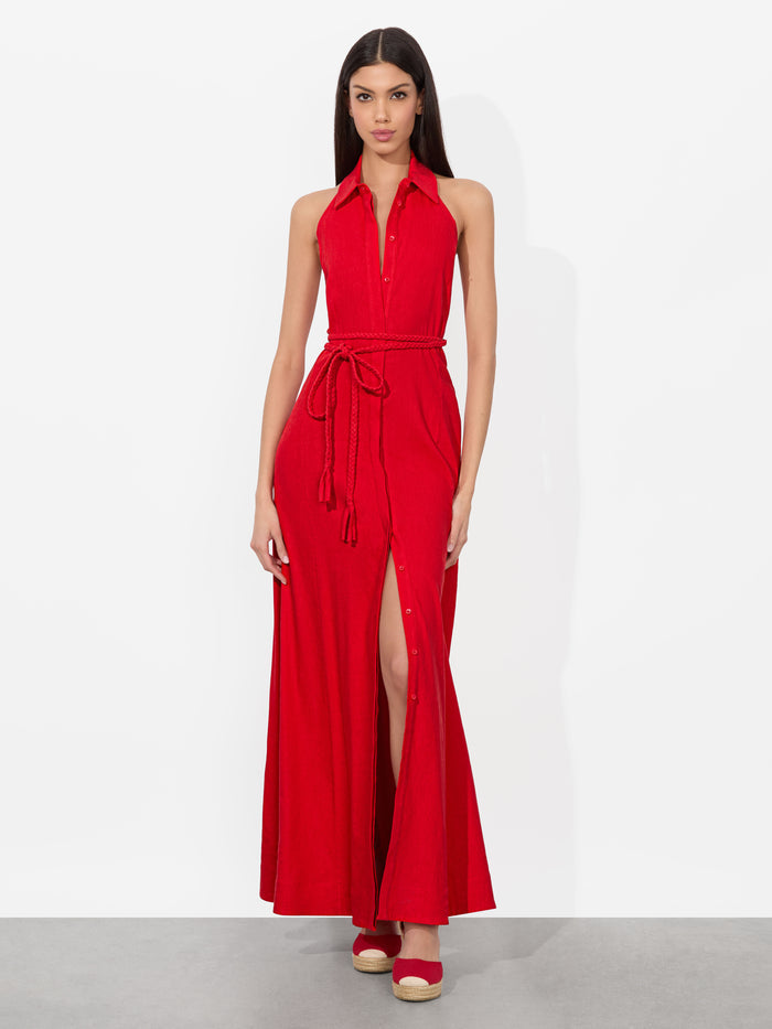 CHASSIDY LINEN MAXI DRESS - BRIGHT RUBY