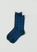 Check Cotton Cashmere Socks | Bottle Green/Blue